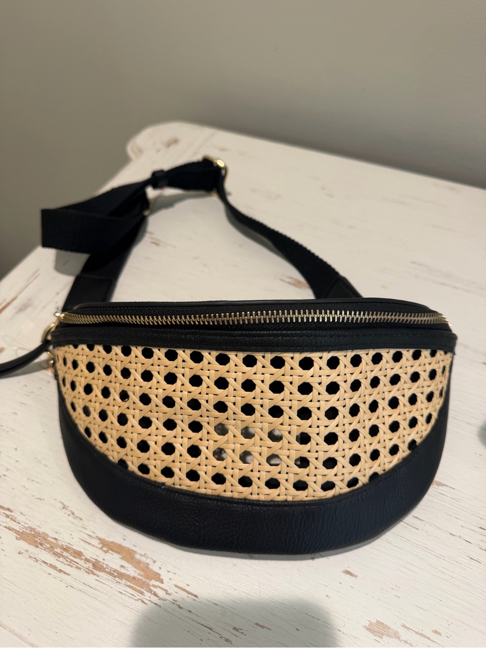 a new day Black and Natural Woven Crossbody Belt Bag